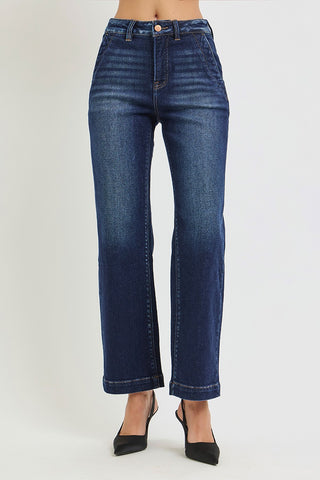 Risen Tummy Control High Rise Ankle Straight Dark Jeans