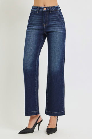Risen Tummy Control High Rise Ankle Straight Dark Jeans