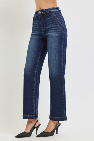 Risen Tummy Control High Rise Ankle Straight Dark Jeans