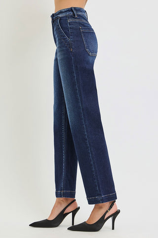Risen Tummy Control High Rise Ankle Straight Dark Jeans
