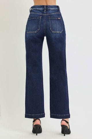 Risen Tummy Control High Rise Ankle Straight Dark Jeans