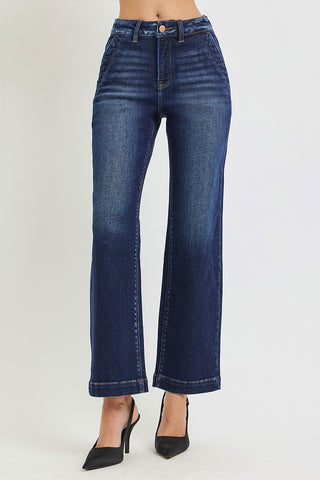 Risen Tummy Control High Rise Ankle Straight Dark Jeans
