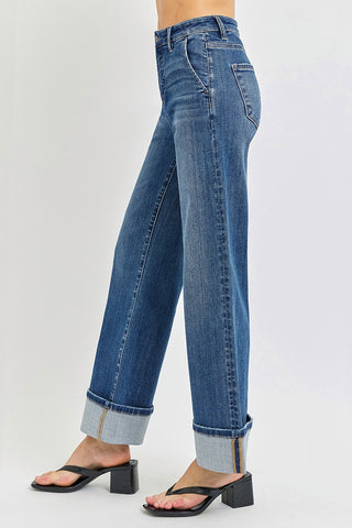 Risen Tummy Control High Rise Ankle Wide Cuffed Jeans