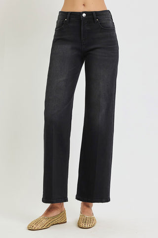 Risen Tummy Control High Rise Creased Ankle Straight Jeans