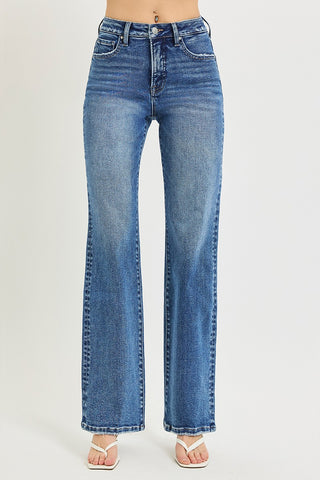 Risen Tummy Control High Rise Washed Straight Leg Jeans