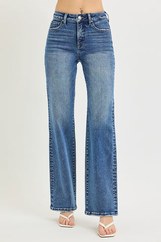 Risen Tummy Control High Rise Washed Straight Leg Jeans