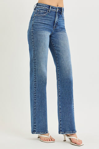 Risen Tummy Control High Rise Washed Straight Leg Jeans