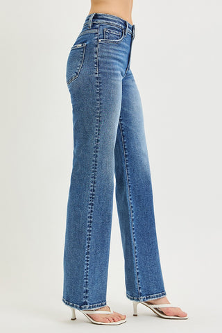Risen Tummy Control High Rise Washed Straight Leg Jeans