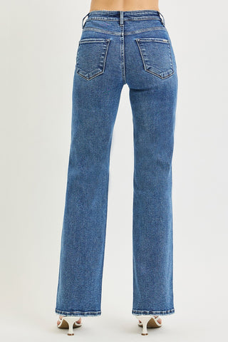 Risen Tummy Control High Rise Washed Straight Leg Jeans
