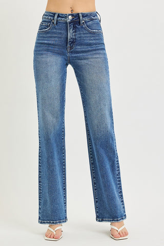 Risen Tummy Control High Rise Washed Straight Leg Jeans