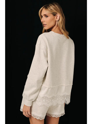 Round Neck Lace Trim Long Sleeve Sweatshirt