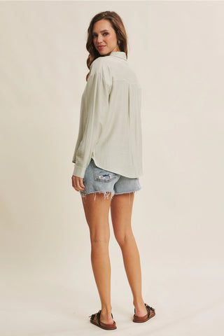 Sadie Crinkle Bow Accent Button Down Shirt