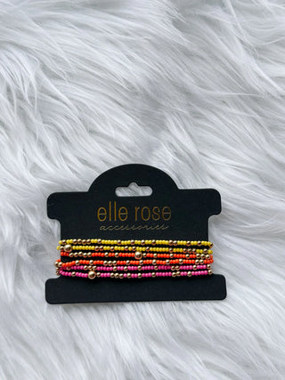 Set of seed bead bracelets - featuring 6 strands total, two of each color. Photo shows sunset mix color