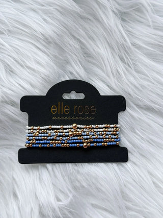Set of seed bead bracelets - featuring 6 strands total, two of each color. Photo shows blue mix color