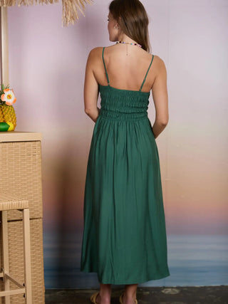 Shirred Bodice Midi Dress