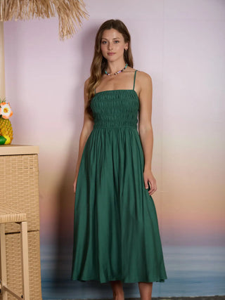 Shirred Bodice Midi Dress