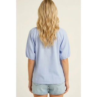 Split Neck Ruffle Sleeve Top