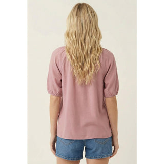 Split Neck Ruffle Sleeve Top