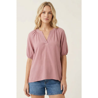 Split Neck Ruffle Sleeve Top