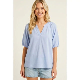 Split Neck Ruffle Sleeve Top