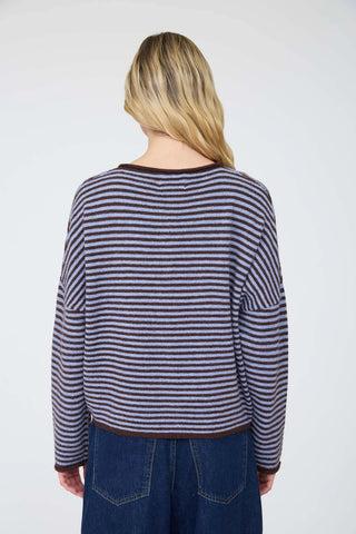 Stripe Raw Edge Button Down Long Sleeve Cardigan