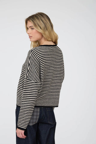 Stripe Raw Edge Button Down Long Sleeve Cardigan