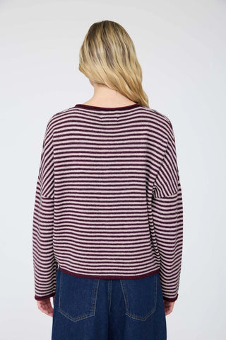 Stripe Raw Edge Button Down Long Sleeve Cardigan