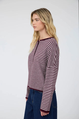 Stripe Raw Edge Button Down Long Sleeve Cardigan