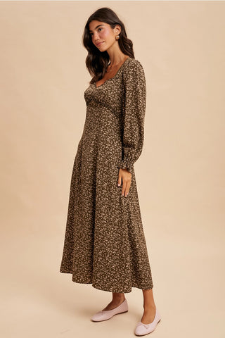 Sweetheart Floral Long Sleeve Maxi Dress