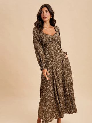 Sweetheart Floral Long Sleeve Maxi Dress