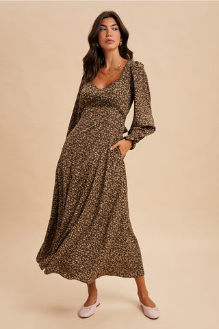Sweetheart Floral Long Sleeve Maxi Dress
