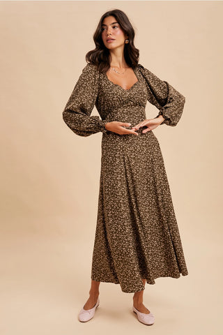 Sweetheart Floral Long Sleeve Maxi Dress