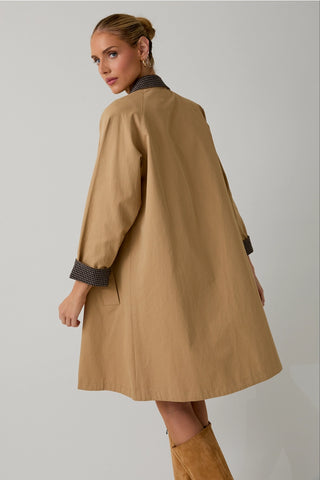Tailored Contrast Collar Button Front A-line Trench Coat