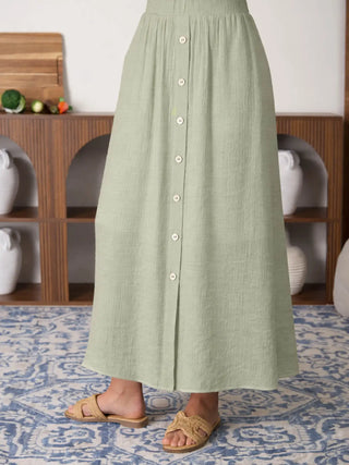 Textured Button Front Midi Skirt