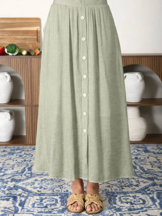Textured Button Front Midi Skirt