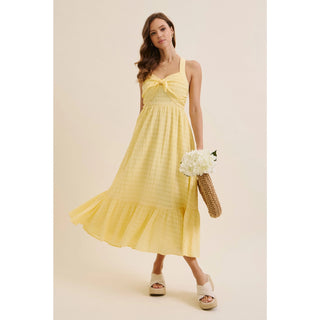 Textured Halter Flare Smocked Midi Dress