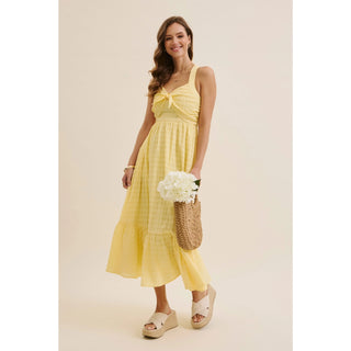 Textured Halter Flare Smocked Midi Dress