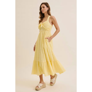 Textured Halter Flare Smocked Midi Dress