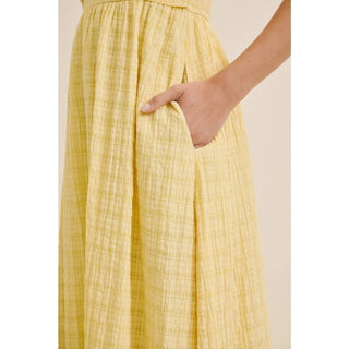 Textured Halter Flare Smocked Midi Dress