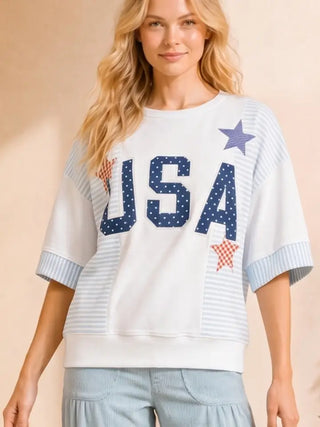 USA Star Patchwork Oversized Top
