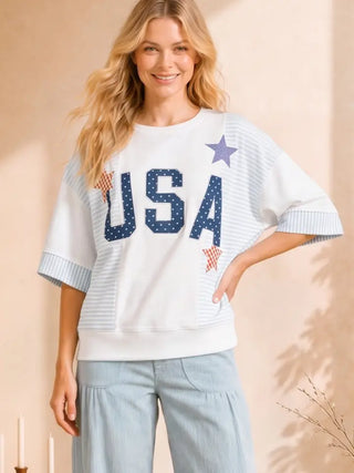 USA Star Patchwork Oversized Top