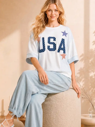 USA Star Patchwork Oversized Top