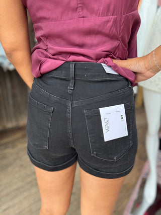 Vervet High Rise Black Cuffed Shorts