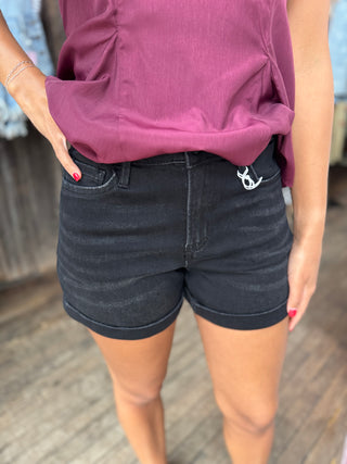 Vervet High Rise Black Cuffed Shorts
