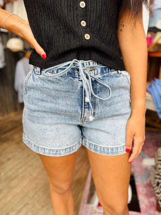 Vervet High Rise Waist Tie Denim Shorts