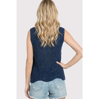 Wave Hem Crochet Sleeveless Sweater