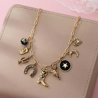 Western Charm Necklace - Boot, Cross, Heart