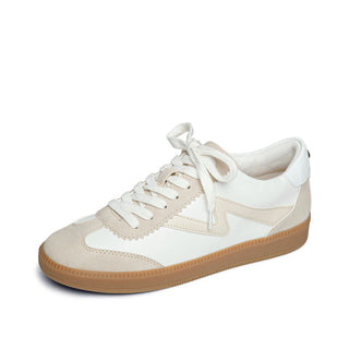 Side/front view of the Yellowbox Zeldie Sneaker featuring lace up design, scalloped details, and a low platform height. 